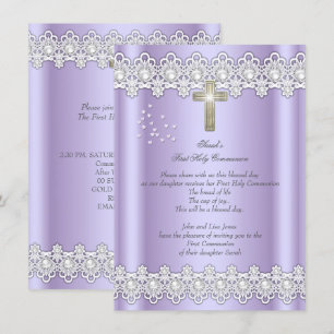 Invitación Primera Comunión 1ª Niñas Cruz Encaje Lavanda