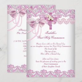 Invitación Primera Comunión 1ª Niñas Rosa Perla Encaje