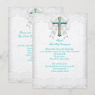 Invitación Primera Comunión 1er Cruces Niñas Aqua Turquesa 3