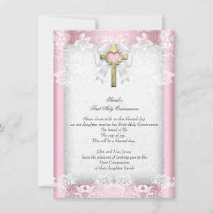 Invitación Primera Comunión 1er Cruces Niñas Cruz Rosa 8