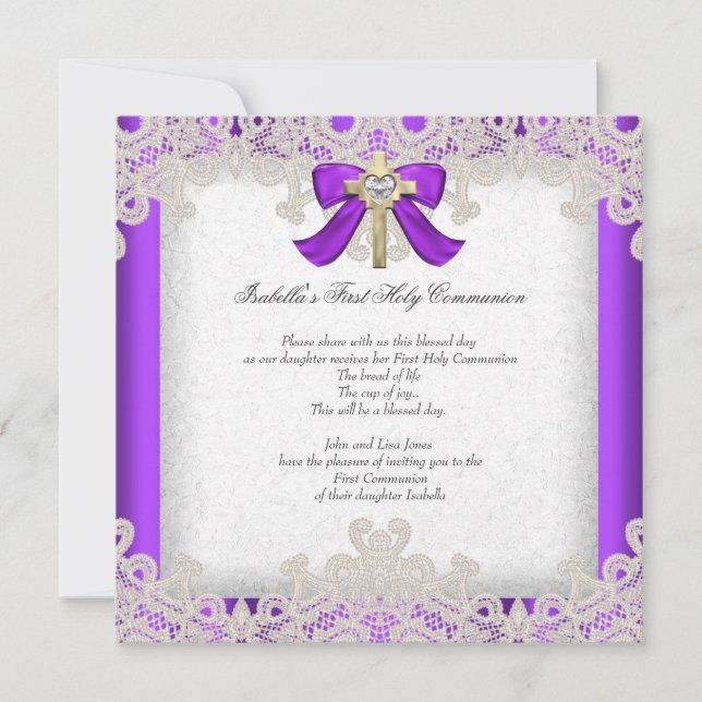 Invitación Primera Comunión 1er Cruces Niñas Morado (Anverso)