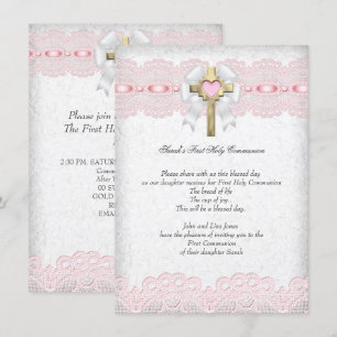 Invitación Primera Comunión 1er Crucifijo Niñas Cruz Rosa 9