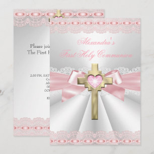 Invitación Primera Comunión 1er Cruz de Oro Niñas Rosa 2