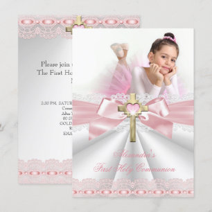 Invitación Primera Comunión 1er Cruz de Oro Niñas Rosa 4