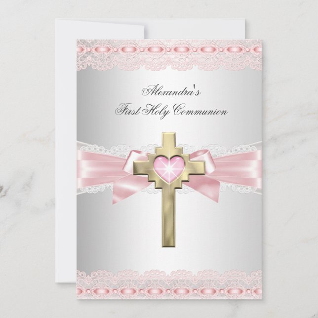 Invitación Primera Comunión 1er Cruz Dorada Niñas Rosa 2 (Anverso)