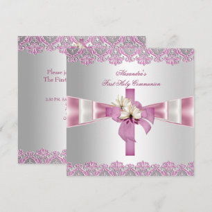 Invitación Primera Comunión 1ra Cruz Niñas Blanco Rosa