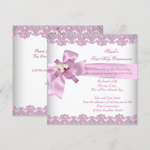 Invitación Primera Comunión 1ra Cruz Niñas Blanco Rosa
