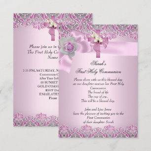 Invitación Primera Comunión 1ra Cruz Niñas Rosa Bonito