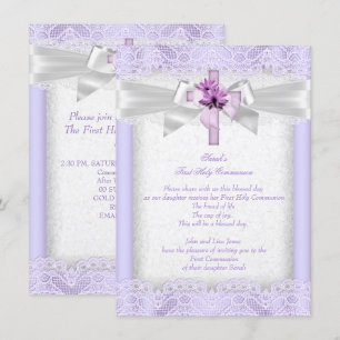Invitación Primera Comunión 1ra Niñas Cruz Lavanda