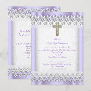 Invitación Primera Comunión 1ra Niñas Cruz Lavanda Dorado