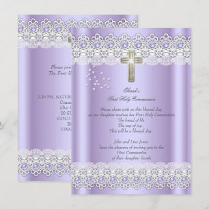 Invitación Primera Comunión 1ra Niñas Cruz Lavanda Dorado