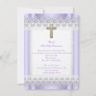 Invitación Primera Comunión 1ra Niñas Cruz Lavanda Dorado