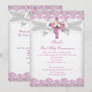 Invitación Primera Comunión 1ra Niñas Cruz Rosa Encaje 2
