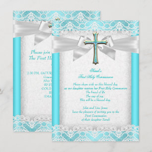 Invitación Primera Comunión 1ra Niñas Cruz Turquesa 2