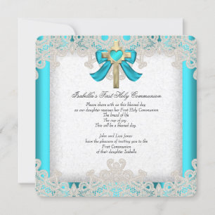 Invitación Primera Comunión 1ra Niñas Cruz Turquesa 3a