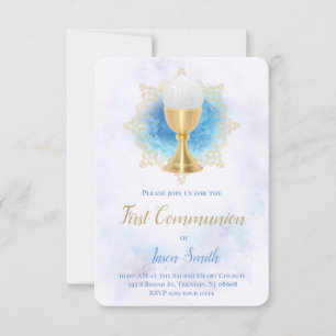 Invitación primera comunión acuarela azul