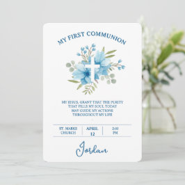 Invitación Primera Comunión Acuarela Floral Y Cruz