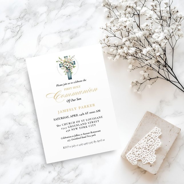 Invitación Primera comunión acuática de la comunión floral Cr (Subido por el creador)