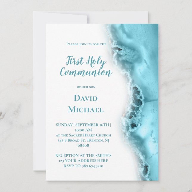 Invitación Primera Comunión ágata teal (Anverso)