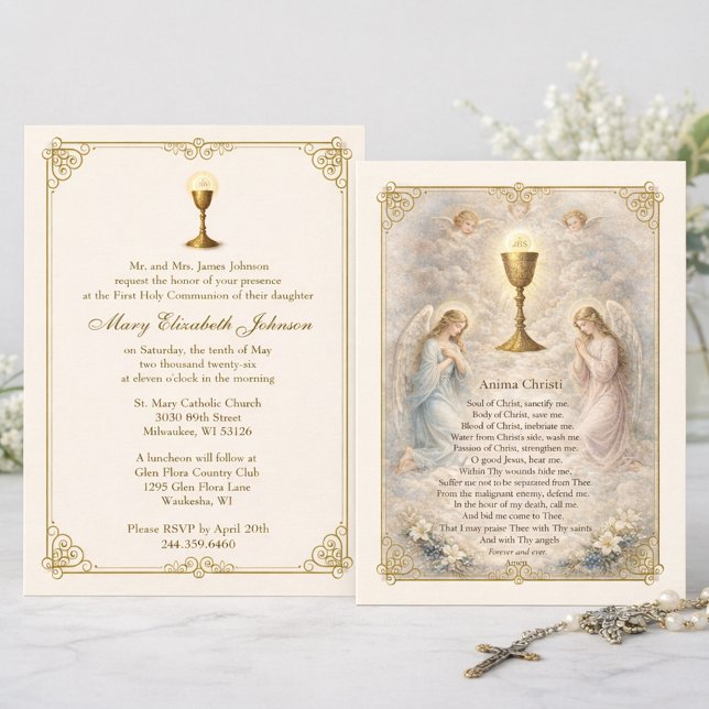 Invitación Primera Comunión Anima Christi (Anima Christi First Holy Communion Invitations )