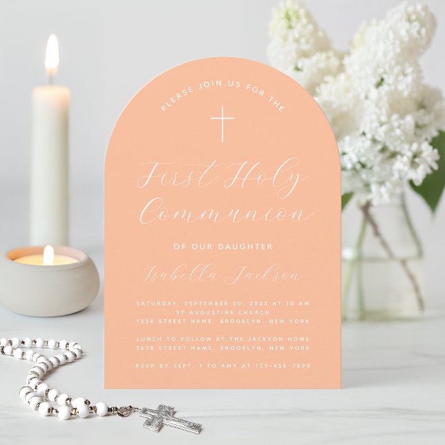 Invitación Primera Comunión Arco de Melocotón Guion Simple Ni (Subido por el creador)