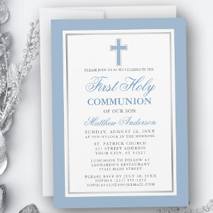 Invitación Primera Comunión Azul Claro y Plata