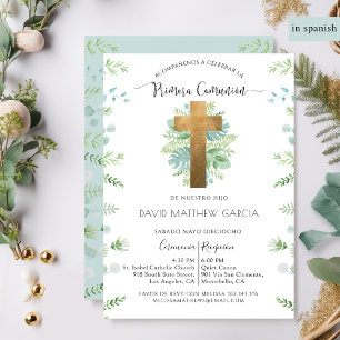 Invitación Primera comunión azul de la vegetación española, d