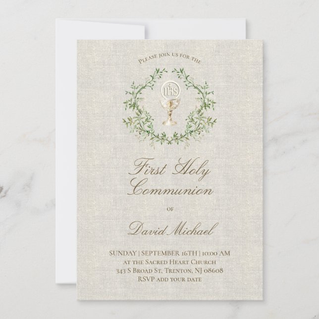 Invitación Primera Comunión beige textura (Anverso)