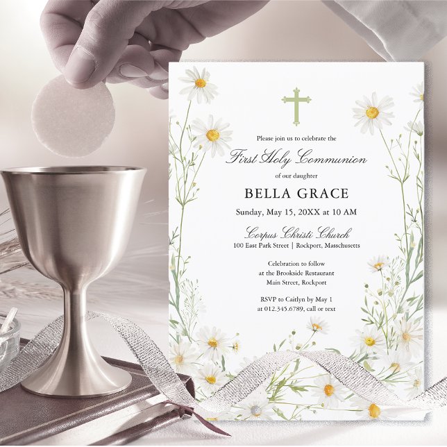 Invitación Primera comunión blanca floral de margarita (Subido por el creador)