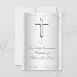 Invitación Primera Comunión Blanca Plata Neutral niña/niño