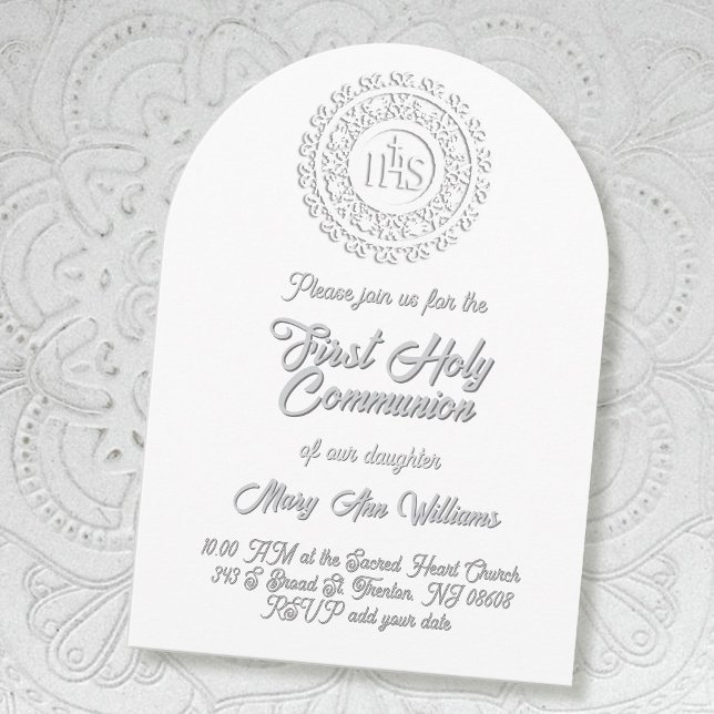 Invitación Primera Comunión blanca texto de sombra gris (Subido por el creador)
