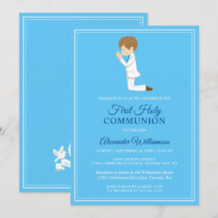 Invitación Primera comunión Brunette Boy Blue