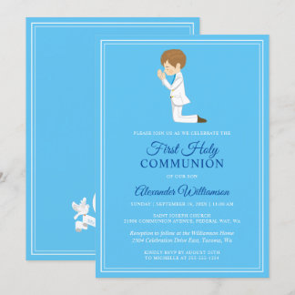 Invitación Primera comunión Brunette Boy Blue