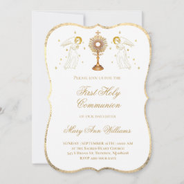 Invitación Primera Comunión católica ángeles Eucaristía