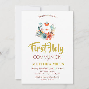 Invitación primera comunión católica floral minimalista