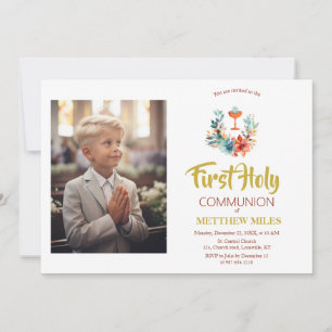 Invitación primera comunión católica floral minimalista