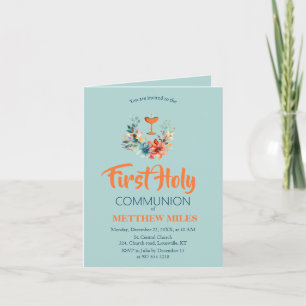 Invitación primera comunión católica floral minimalista