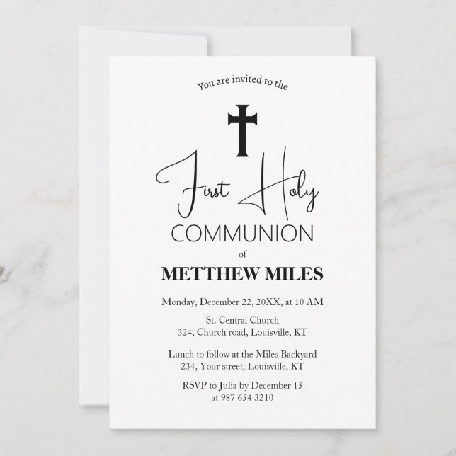 Invitación Primera comunión católica minimalista (Anverso)