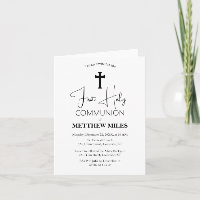 Invitación Primera comunión católica minimalista (Anverso)