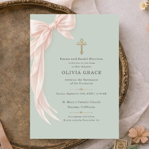 Invitación Primera Comunión Cinta Verde Menta Niña