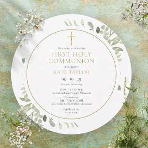 Invitación Primera Comunión Circular Verde Acuarela