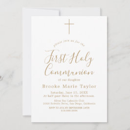 Invitación Primera Comunión con Caligrafía Dorada Delicada