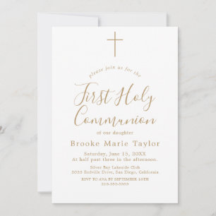 Invitación Primera Comunión con Caligrafía Dorada Delicada 