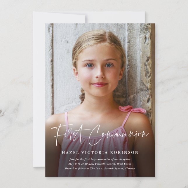Invitación Primera Comunión con guión moderno (Anverso)