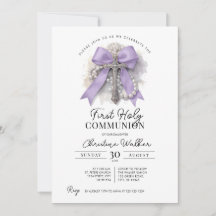 Invitación Primera Comunión con Lazo Morado