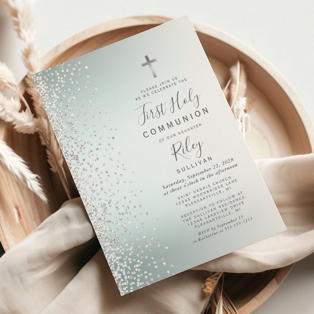 Invitación Primera Comunión Confeti Ombre Turquesa (Subido por el creador)