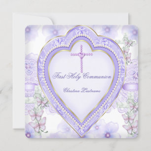 Invitación Primera Comunión Corazón Rosa Morado Niña 2