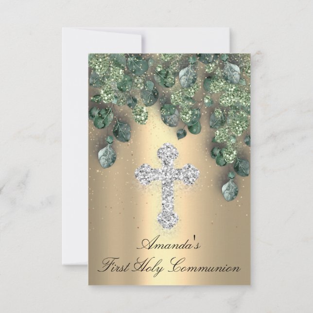 Invitación Primera Comunión Cristiana Cruz de Oro (Reverso)
