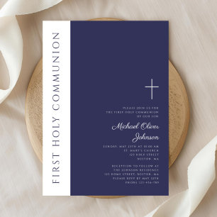 Invitación Primera Comunión Cruz Azul Marino Moderna