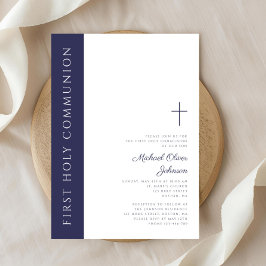 Invitación Primera Comunión Cruz Azul Marino Moderna y Elegan